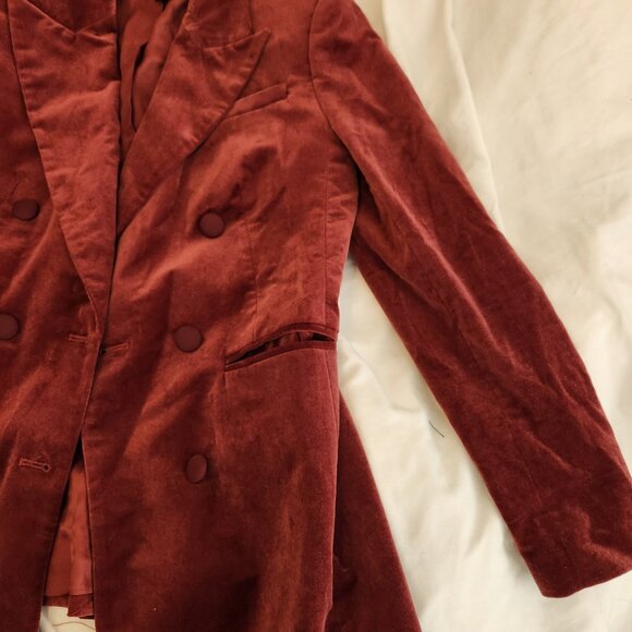Banana Republic Veluro Oversized Blazer Double Breasted Velvet Red - Picture 4 of 12